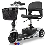 Vive 3-Wheel Mobility Scooter - Electric Powered Mobile Wheelchair Device for Adults - Folding, Collapsible and Compact for Travel - Long Range Power Extended Battery with Charger and Basket Included
