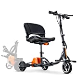 SuperHandy 3 Wheel Folding Mobility Scooter Electric Powered Portable Ultra Lightweight Compact Collapsible Design Long Range Travel with 2 Detachable 48V Batteries at a Max Load of 275lb