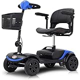 Long Range Foldable 4 Wheels Mobility Scooter, Electric Powered Wheelchair Device Compact Heavy Duty for Elderly, Senior, Aged, Adults Power Extended Battery with Charger Basket - Blue