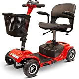EWheels EW-M34 4-Wheel Foldable, Portable Lightweight Travel Electric Battery-Powered Medical Mobility Scooter with Adjustable Seat and Basket, Red
